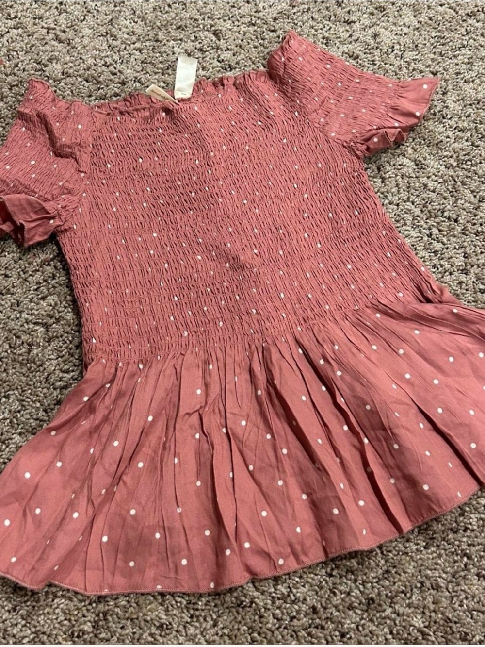 Japna Dusty Rose Polka Dot Smocked Kids Top